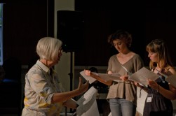 Judith Weir explaining a score to young musicians